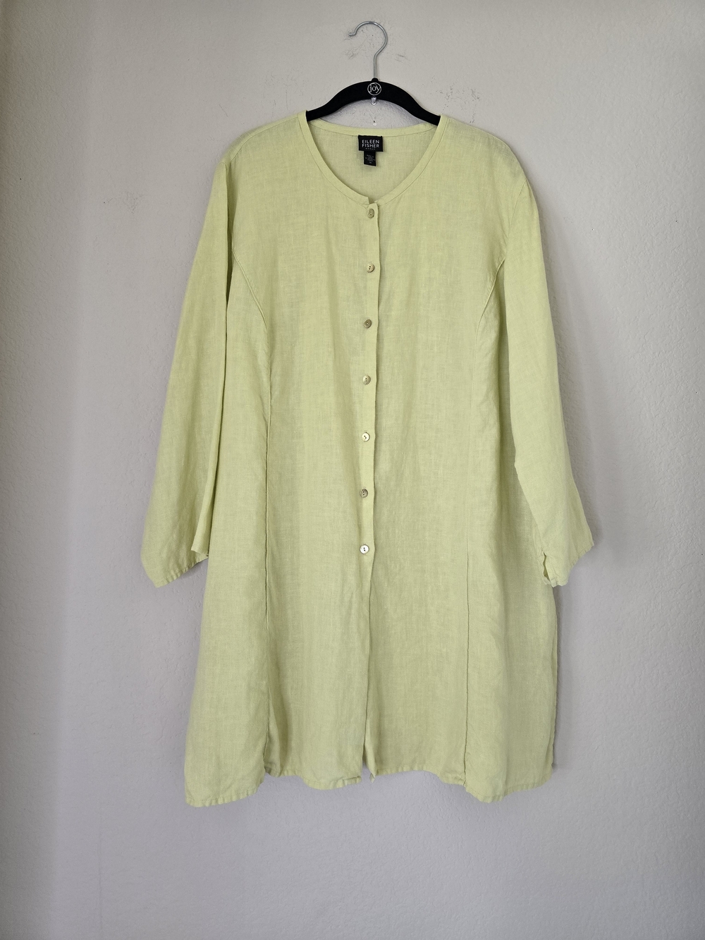 Eileen Fisher pale yellow button-down tunic blouse Size 1X 100% Linen Hem Slits